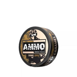 Ammo caffine pouches in three different flavours - tropic thunder, caramel coffee and pepper mint