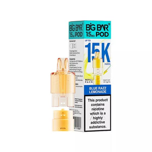 Big Bar Pro 15K Blue Razz Lemonade Refill pod for the Big Bar Pro Pod Vape Kit - 2ml Pod + 10ml Refill container