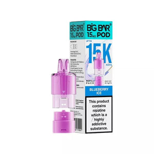 Big Bar Pro 15K Blueberry Ice Refill pod for the Big Bar Pro Pod Vape Kit - 2ml Pod + 10ml Refill container