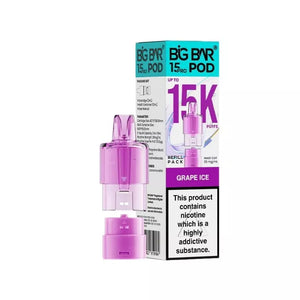 Big Bar Pro 15K Grape Ice Refill pod for the Big Bar Pro Pod Vape Kit - 2ml Pod + 10ml Refill container