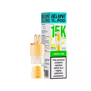 Big Bar Pro 15K Lemon Lime Refill pod for the Big Bar Pro Pod Vape Kit - 2ml Pod + 10ml Refill container