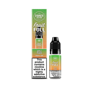 Dinner Lady Fruit Full Nic Salt, Apple Peach flavour, in a 10ml bottle and packaging.