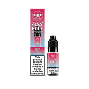 Dinner Lady Fruit Full Cherry Ice 10ml Nic Salt packaging and bottle on a white background.