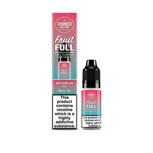 Dinner Lady Fruit Full Watermelon Ice 10ml Nic Salt bottle and box with bold branding.