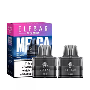 Elf Bar ELFX Mega Replacement Pods for the Elf Bar EFLX Mega Refillable Pod Vape Kit in 0.6ohm or 0.8ohm