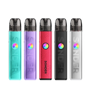 Geekvape Sonder Q3 Pod Vape Kit colourways in Groove Teal, Groove Purple, Vibe Red, Beat Black, and Beat Silver.