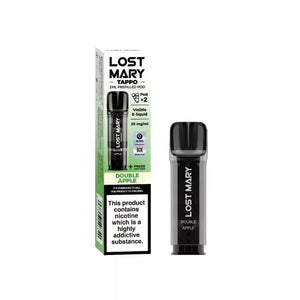 Lost Mary Tappo Prefilled Vape Pod Containing Double Apple Flavoured 20mg Nic Salt E-liquid for the Lost Mary Tappo Pro Pod Kit