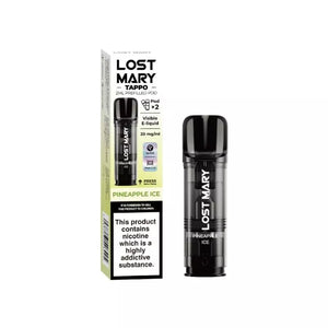 Lost Mary Tappo Prefilled Vape Pod Containing Pineapple Ice Flavoured 20mg Nic Salt E-liquid for the Lost Mary Tappo Pro Pod Kit