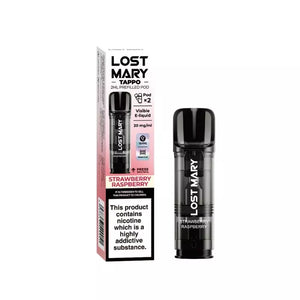 Lost Mary Tappo Prefilled Vape Pod Containing strawberry raspberry Flavoured 20mg Nic Salt E-liquid for the Lost Mary Tappo Pro Pod Kit