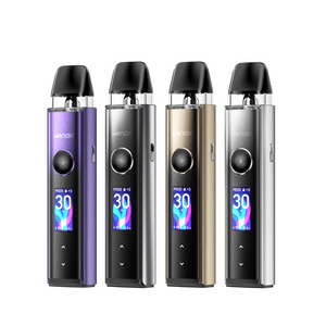 Four Wenax Q Pro vapes in purple, black, gold, and silver.