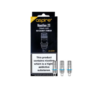 Aspire Nautilus 2S replacement coils and box, detailed with text and ridged tops.