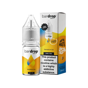 Bar Drop banana ice 10ml Nic Salt e-liquid - Perfect for refillable vape kits