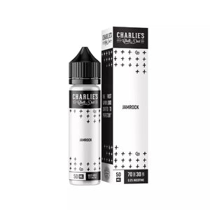 Charlie's Chalk Dust Jamrock vape juice bottle and packaging on a white background