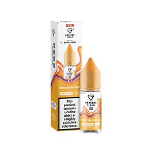 Crystal Clear Nic Salts - White Peach Razz flavour, this nicotine salt e-liquid is Designed for refillable pod systems