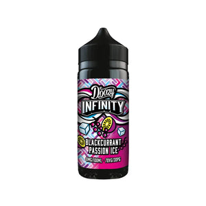 Doozy Infinity 100ml vape juice in blackcurrant passion ice flavour for DTL Vaping with sub ohm vape kits.