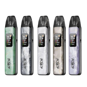 DotMod dotPod Plus Pod Vape Kit, 5 in a row displaying the different colours - Green - Dark Grey - Pearl White - Gold Grey - Purple