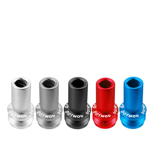 DotMod dotTip Aero Drip Tip showing the 5 different colours available in a row - Silver - Gunmetal - Black - Red - Royal Blue