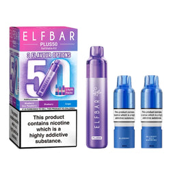 Elf Bar Plus 50 Vape Kit Blue Edition with 3 Refill Packs - Blueberry - Blue Sour Raspberry - Blue Razz Lemonade