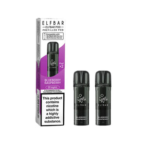 Elf Bar 600 blueberry flavour prefilled vape pods with packaging on a white background
