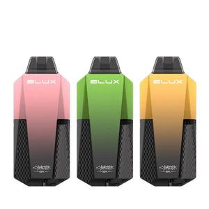 Elux Cyberover 6K prefilled pod vape kits in pink, green, and yellow.