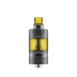 Fumytech BD Vape Precisio GT Limited Edition RTA with yellow drip tip, silver and black finishes.