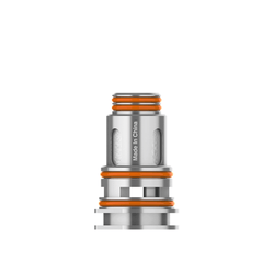 Two silver GeekVape Aegis Boost Pro coils with orange rings.
