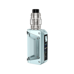 Three GeekVape Aegis Legend 3 Kits in black, blue, and red.