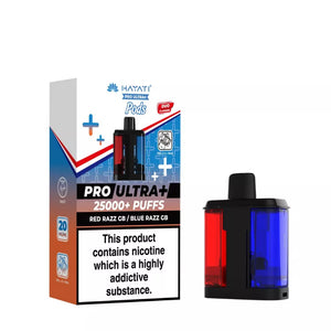 Hayati Pro Ultra Plus Refill Pods In Red Razz GB & Blue Razz GB Flavour for up to 25,000 Puffs.