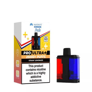 Hayati Pro Ultra straw lemonade, 25,000 puffs and 20mg nic salt for the Hayati Pro Ultra Plus 25K vape kit