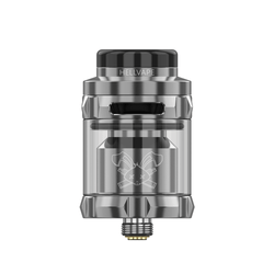 Three Hellvape Dead Rabbit Solo RTAs in rainbow, blue, and gold on a white background.