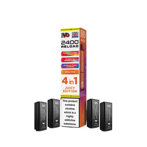 IVG 2400 Reload Pods for IVG 2400 Prefilled Kit - 4 Flavours - Juicy Edition - Pomegranate Pear Lemon - Strawberry Raspberry Ice - Blueberry Cherry Cranberry - Orange Brew