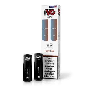 IVG Air Fizzy Cola vape pods, 2ml, 20mg nicotine, displayed with packaging.