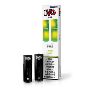 IVG Air Lemon Lime prefilled vape pods packaging and pods with nicotine warning.
