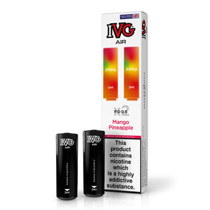 IVG Air prefilled vape pods, Mango Pineapple flavour, 20mg, with packaging shown.