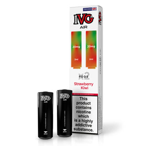IVG Air prefilled vape pods, Strawberry Kiwi flavour, 20mg, with packaging shown.