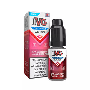 IVG Original Strawberry Watermelon 50/50 e-liquid 10ml bottle with 3mg nicotine strength made in UK for pod kits and MTL devices