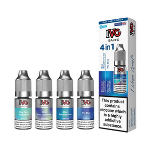 IVG Salts 4 in 1 Blue Razz Edition 4 x 10ml Nic Salt E-liquids perfect for Refillable Vape Kits