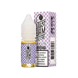 Just Jam Scone Salts 10ml vape juice with purple checkered packaging.