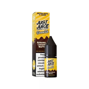 Just Juice Desserts 10ml Nic Salt Banana Cream Waffle Flavour. Available in 5mg, 10mg and 20mg strength and great for Refillable Pod Kits