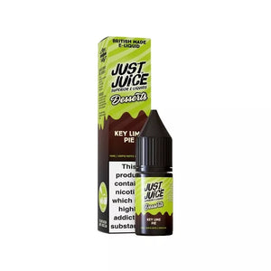 Just Juice Desserts 10ml Nic Salt Key Lime Pie Flavour. Available in 5mg, 10mg and 20mg strength and great for Refillable Pod Kits