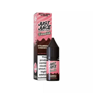 Just Juice Desserts 10ml Nic Salt Strawberry Cheesecake Flavour. Available in 5mg, 10mg and 20mg strength and great for Refillable Pod Kits