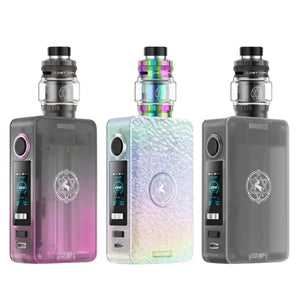 Three Lost Vape Centaurus N200 kits in pink, rainbow, and black with tanks on top.