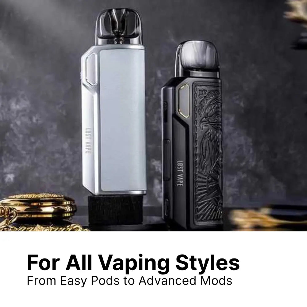 Lost Vape kits including sleek pod systems for MTL and DTL styles, available across Lost Vape UK