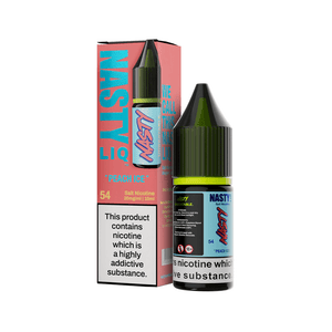 Nasty Juice Peach Ice 10ml e-liquid bottle and box, featuring bold branding and nicotine warning.