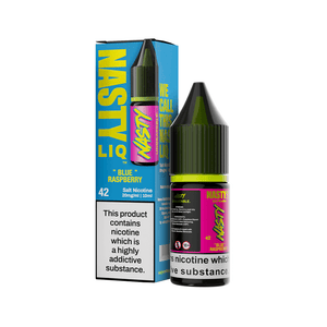 Nasty Juice Blue Raspberry 10ml salt nicotine e-liquid bottle and box packaging.