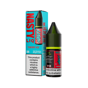 Nasty Juice Cherry Ice 10ml e-liquid bottle and box with bold branding and nicotine warning.