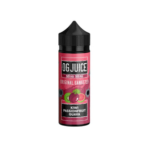 OG Juice 50VG/50PG 100ml Shortfill for MTL (Mouth to Lung) vaping in pod vape kits and MTL Tanks - Kiwi Passionfruit Guava Flavour