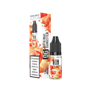 A bottle of "OG Original Gangster" 10ml Nic Salt in the flavour Strawberry Kiwi. This e-liquid is designed for refillable vape devices