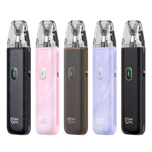 Five OXVA Xlim Go Lite Pod Kits in different colours on a white background