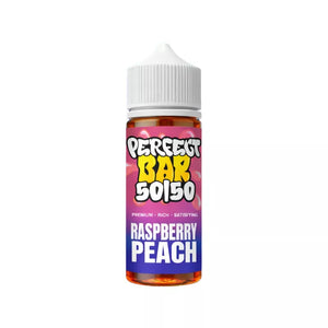 Bottle of Perfect Bar 50/50 Raspberry Peach e-liquid on a white background